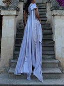 Elegant Bow Shoulder Satin A-Line Maxi Dress
