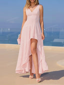 Elegant V-Neck High-Low Flowy Maxi Dress