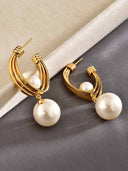 Pearl Drop Sculptural Gold Hoop Earrings