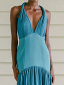 Elegant Backless Deep V-Neck Ruched Maxi Dress