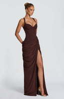 Ruched Spaghetti Strap Slit Maxi Dress