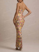 Elegant Floral Sequin Maxi Dress