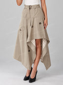 Mock Neck Top & Asymmetric Belted Midi Skirt Two Piece Set