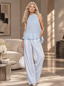 Elegant Sleeveless Top & Striped Wide-Leg Pants Set
