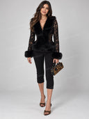 Sexy Faux Fur Trim Lace Long Sleeve Jacket