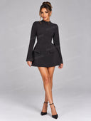 Elegant Mock Neck Blazer Mini Dress