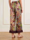 Exquisite Retro Floral Print Tassel Top & Wide-Leg Pants Two-Piece Set