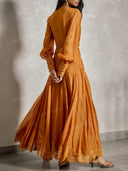 Exquisite Embellished Wrap-Waist Lace-Hem Maxi Dress