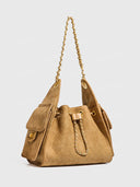Suede Quilted Chain Shoulder Bucket Bag