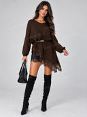 Lace Trim Oversized Knit Sweater