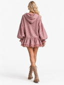 Elegant Hooded Front Zip Leopard Print Mini Dress