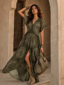 Casual Tribal Dot Print V-Neck Maxi Dress