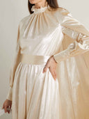 Elegant Glossy Satin Cape Sleeve Maxi Dress