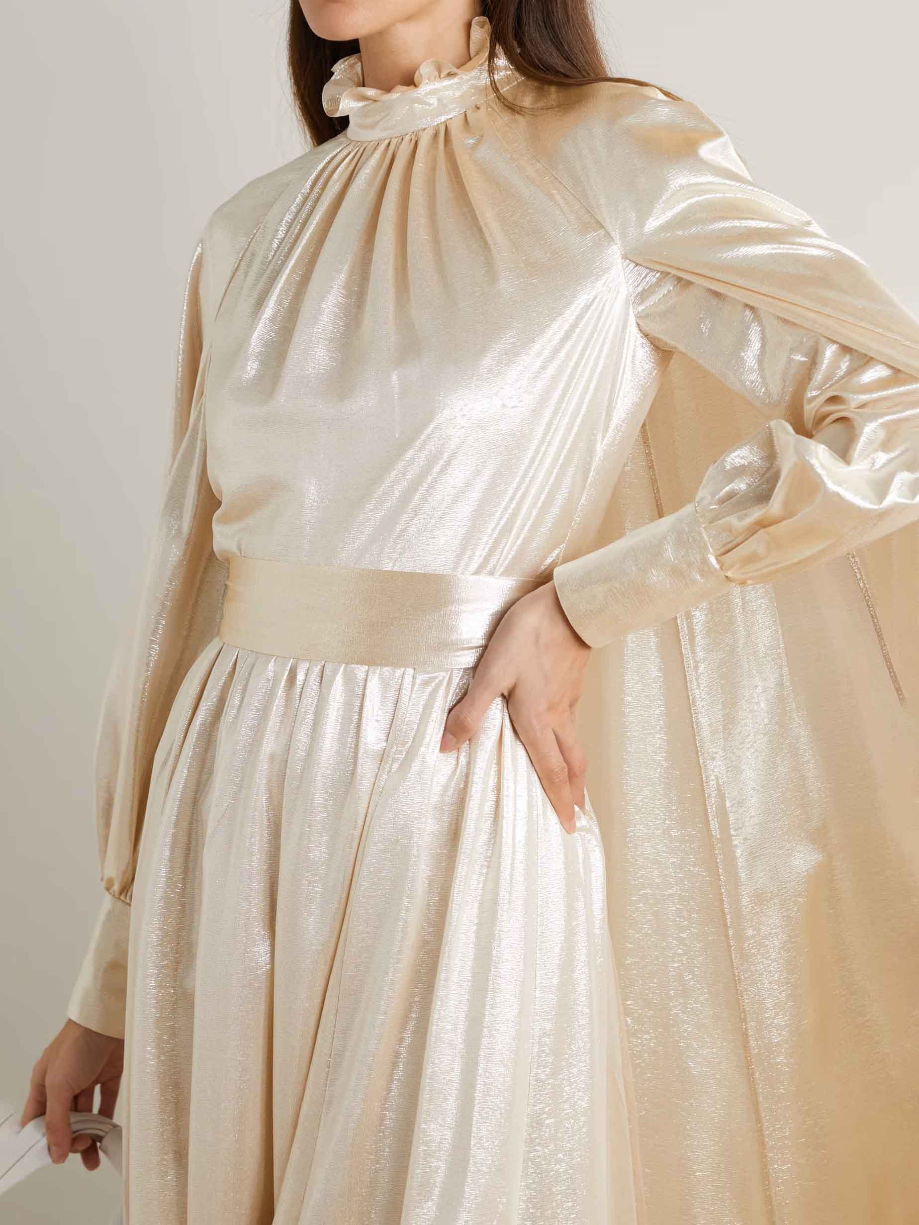 Elegant Glossy Satin Cape Sleeve Maxi Dress