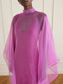 Elegant Sheer Organza Cape Sleeve Maxi Dress