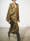 Paisley Print Deep V-Neck Draped Maxi Dress