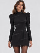Elegant Puff Sleeve Lace Trim Prom Mini Dress