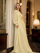 Elegant Ruched Chiffon Waist-Defined Maxi Dress