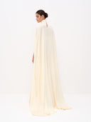 Elegant Satin Cape Sleeve Maxi Dress