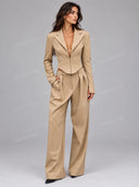Tailored Cropped Blazer & Wide Leg Pants Two Piece Set