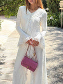 Elegant Ruffle Trim Long Sleeve Maxi Dress
