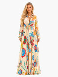 Retro Colorful Floral Print Tie-Front Shirt & Maxi Skirt Two-Piece Set