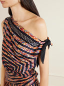 Asymmetric Off‑Shoulder Geometric Print Satin Midi Dress