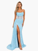 Glamorous Strapless Sequin High Slit Maxi Dress