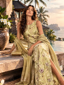 Elegant Botanical Print Sleeveless Midi Dress Two-Piece Set