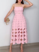 Elegant Geometric Cutout Spaghetti Strap Midi Dress