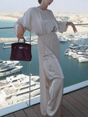 Elegant Satin Blouse & Draped Maxi Skirt Two-Piece Set