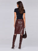 Fitted Knit Top & Croc Embossed Midi Skirt Two Piece Set