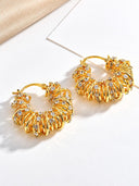 Crystal Textured Gold Hoop Earrings