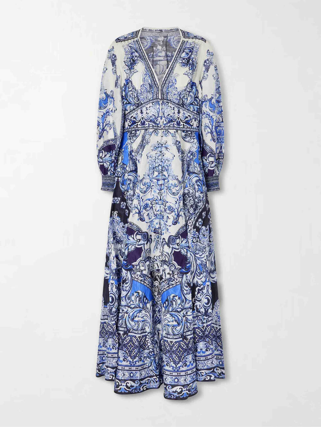 Elegant Porcelain Print Maxi Dress