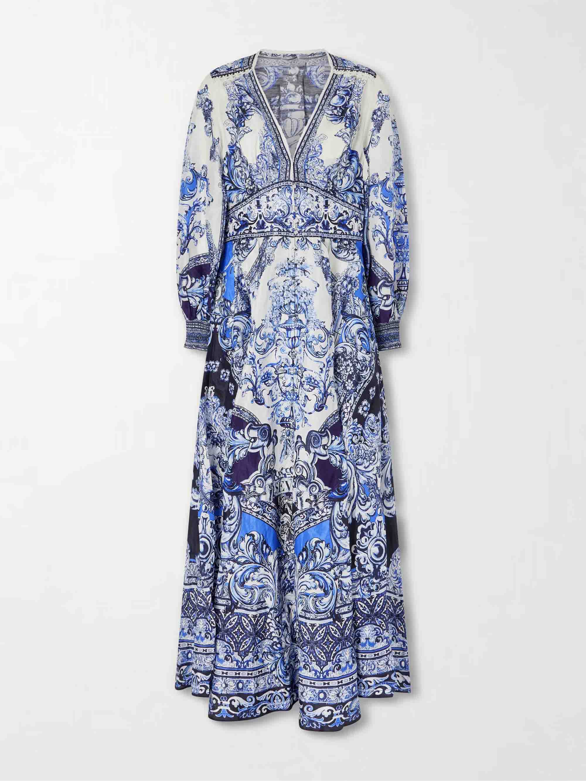 Elegant Porcelain Print Maxi Dress