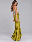 Elegant Color-Block Knit Sweater & Lace Satin Maxi Dress Set