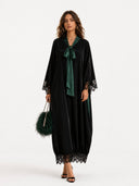 Elegant Color-Block Reversible Satin Lace-Trim Maxi Dress