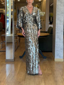 V-Neck Sequin Slit Maxi Dress