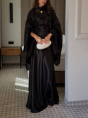 Elegant Shimmer Satin Batwing Sleeve Top & Maxi Skirt Two-Piece Set