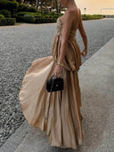 Elegant Satin Ruched Strapless Maxi Dress