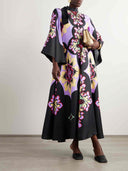 Unique Art Floral Print Bell Sleeve Maxi Dress