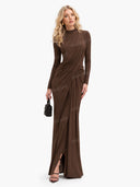Asymmetric Design Pleated Long Sleeve Maxi Dress