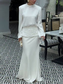 Elegant Satin Top & Embroidered Waistband Skirt Two-Piece Set