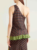 Unique Colorful Print Tiered Ruffle One-Shoulder Top Two-Piece Set