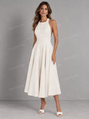 Elegant Backless Ruched Prom Midi Dress