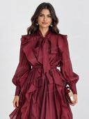 Elegant Bow Neck Ruffle Maxi Dress