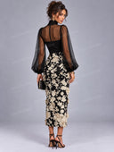 Elegant Floral Embroidered Lace Midi Dress