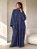 Black Lapel Collar Oversized Long Sleeve Abaya Kaftan Maxi Dress