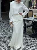 Elegant Satin Top & Embroidered Waistband Skirt Two-Piece Set