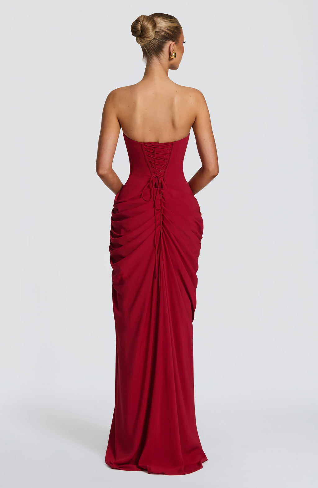 Strapless Pleated Slit Maxi Dress